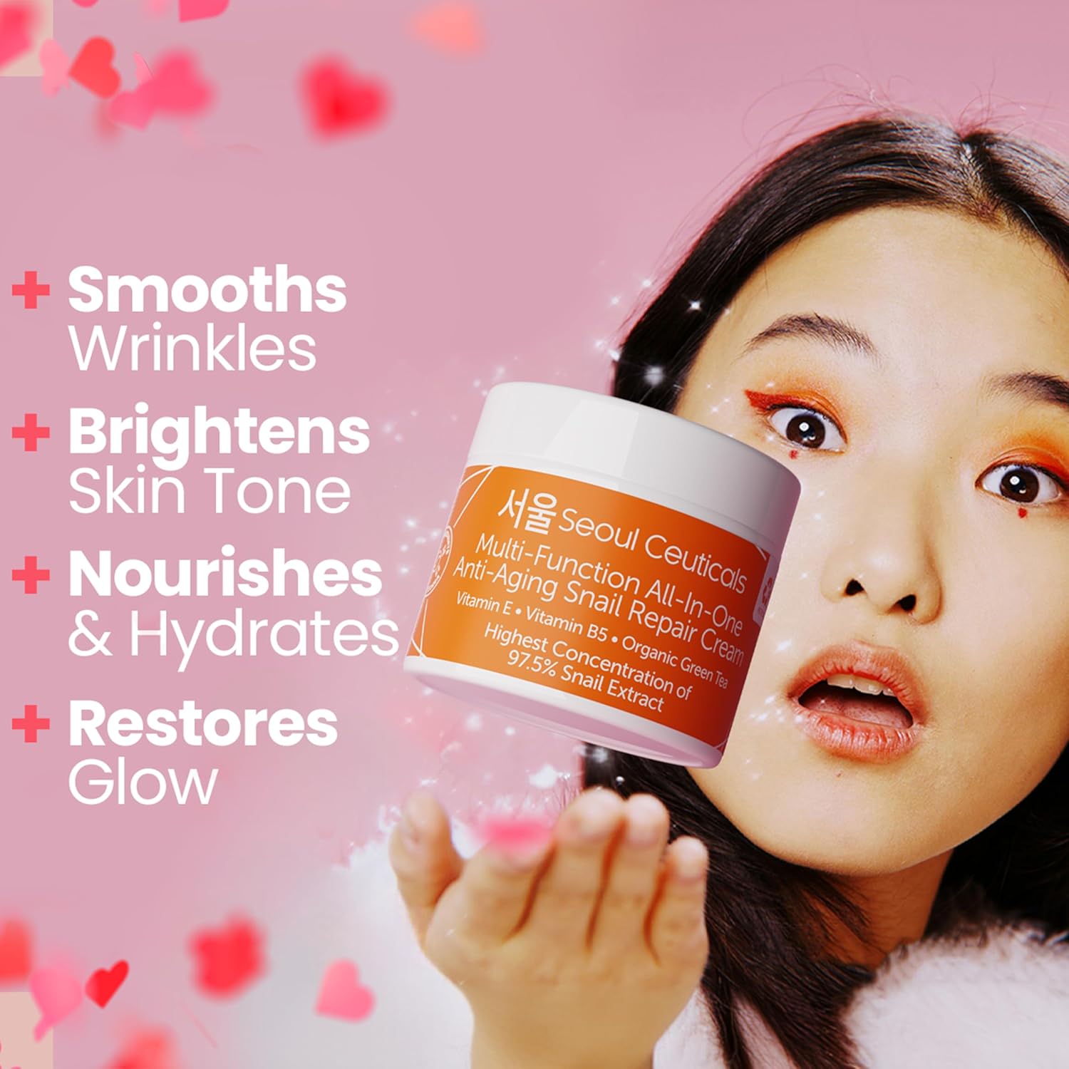 SeoulCeuticals Korean Skin Care 97.5% Snail Mucin Moisturizer Cream - K Beauty Skincare Day & Night Snail Repair Cream Filtrate Cruelty Free 2oz - Image 3