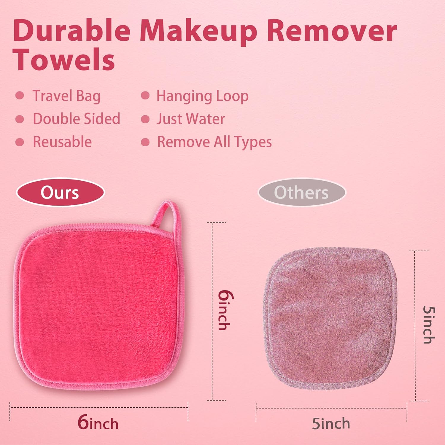 | Reusable Update Makeup Removing Microfiber Cloth for Sensitive Skin | Washable Makeup Remover Towels | Natural Facial Cleansing Towels (6”x 6”, 12 Pack/Pink) - Image 5