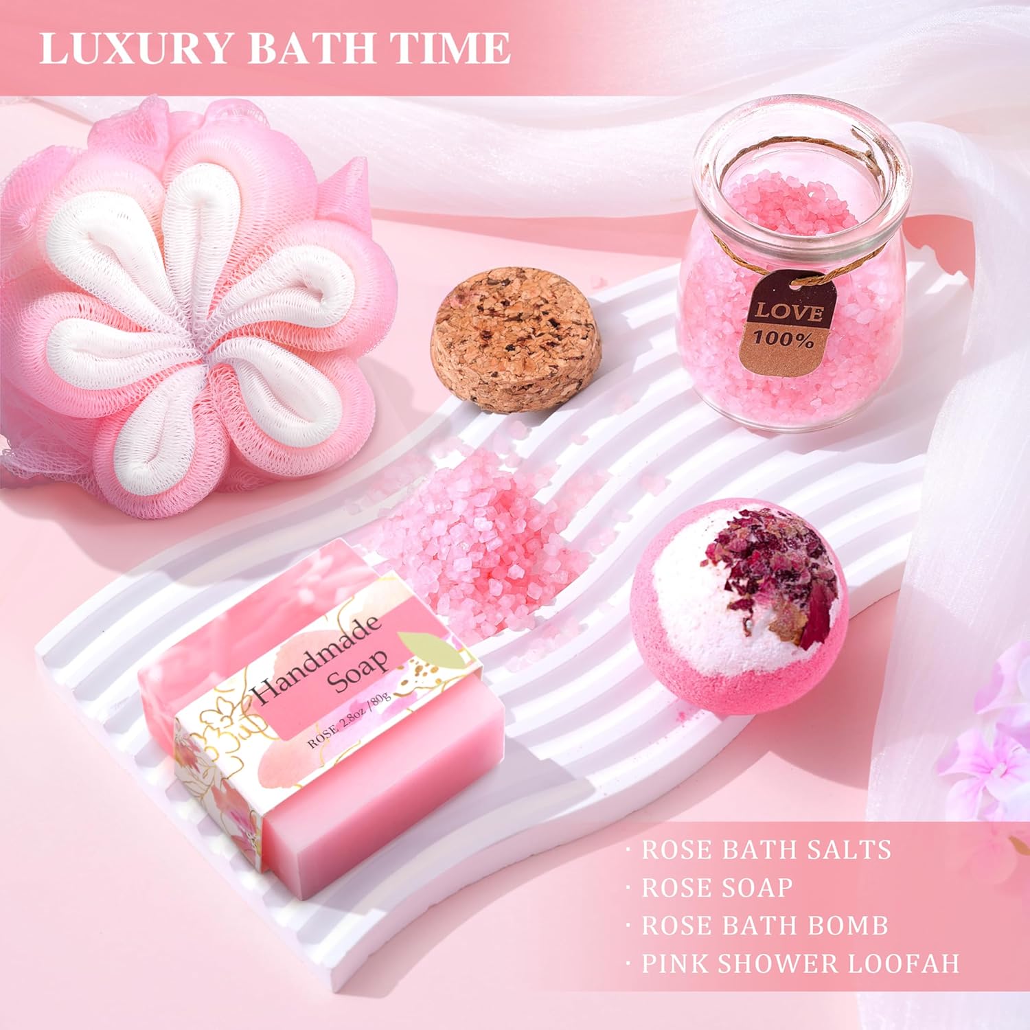 Mother's Day Baskets Gifts for Mom - 16 Pcs Luxury Self-Care Gift Basket for Mothers Day Mama (Pink) - Image 5