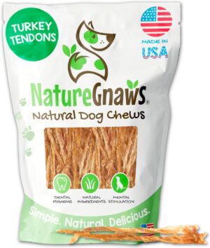 Nature Gnaws USA Turkey Tendons for Dogs (4oz) – Delicious Grain Free Reward Snack for Small, Medium & Large Breeds – Premium Natural Dog Chew Treats