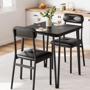 IDEALHOUSE Dining Table Set for 2, Kitchen Table with Upholstered Chairs for Kitchen Room and Small Spaces (Black, Table with 2 Upholstered Chairs)