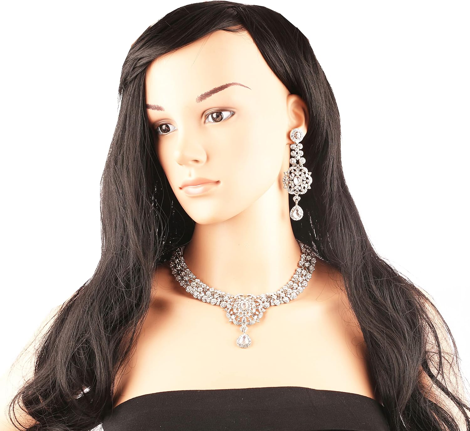 Touchstone Indian Bollywood Desire Enchanting Floral Diamond Studded Look Rhinestone Bridal Designer Jewelry Necklace Set In Gold or White Tone For Women. - Image 7