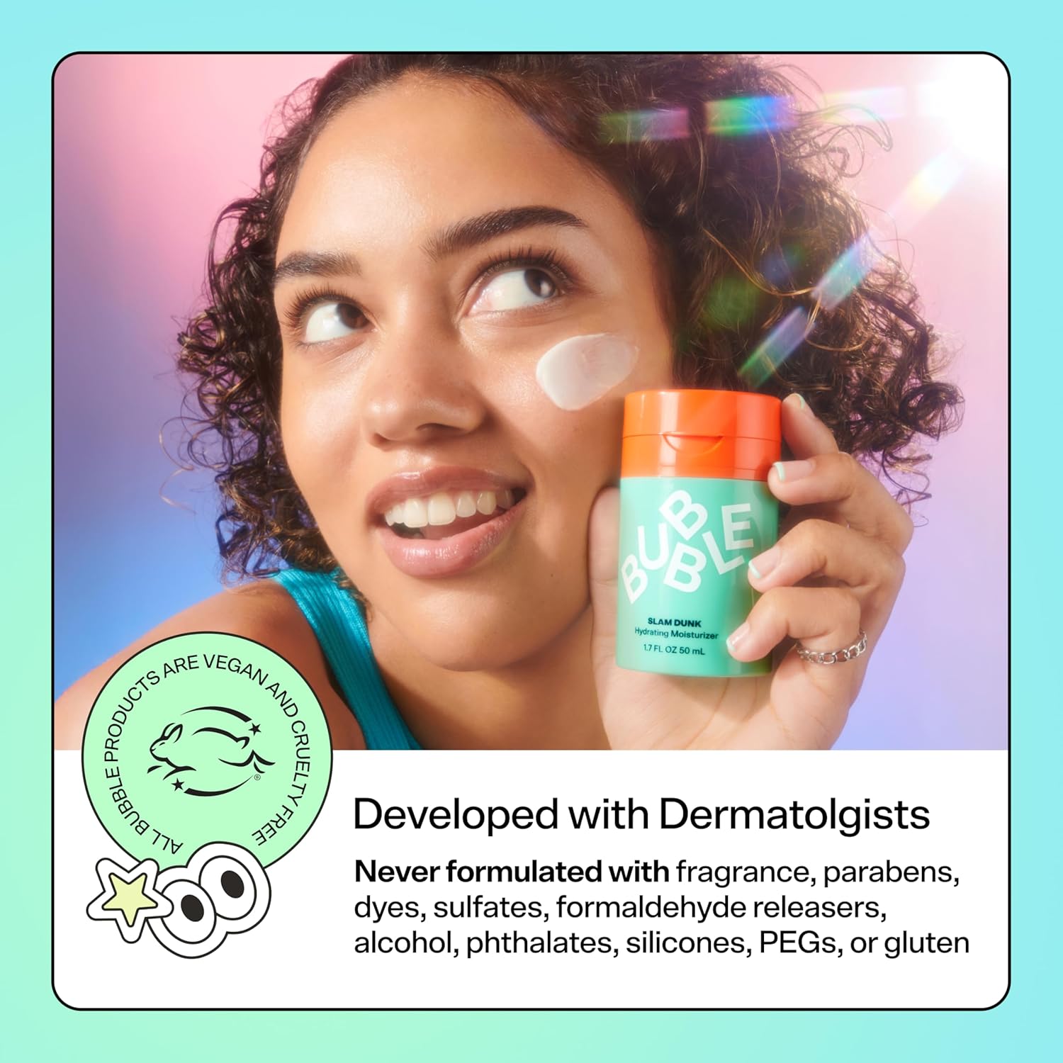 Bubble Skincare Slam Dunk Hydrating Face Moisturizer - Lightweight Face Lotion With Vitamin E + Aloe Vera - Daily Facial Moisturizer for Normal + Dry Skin - Skin Care with Blue Light Protection (50ml) - Image 8