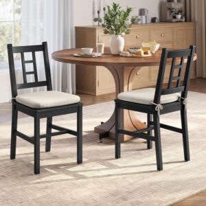 VASAGLE Wooden Dining Chairs, Set of 2, Kitchen and Dining Room Chairs, Removable Cushion, Curved Back, Each Supports 264 lb, Ebony Black UKDC150B01
