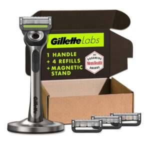 GilletteLabs with Exfoliating Bar by Gillette Razor for Men – 1 Handle, 4 Razor Blade Refills, Holiday Gifts for Men, Includes Premium Magnetic Stand