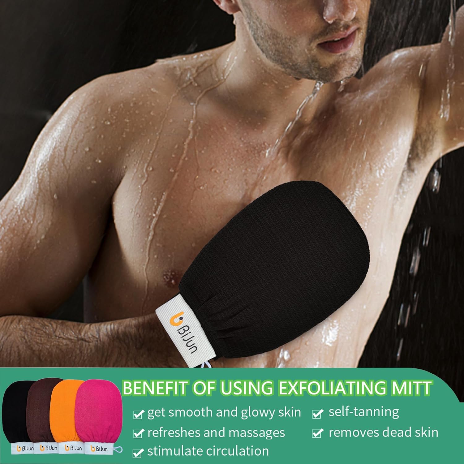 BiJun Exfoliating Glove Moroccan Kessa Scrub Exfoliating Gloves Deep Exfoliating Mitt Body Scrub Premium Scrub Wash Mitt Body Skincare at Home Shower or Bath Exfoliating Mitts for Dead Skin Remover - Image 3