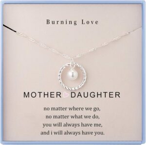 Burning Love Mother Daughter Necklace Gifts for Mom from Daughter Sterling Silver Circle Necklace for Women Christmas Holiday Jewelry