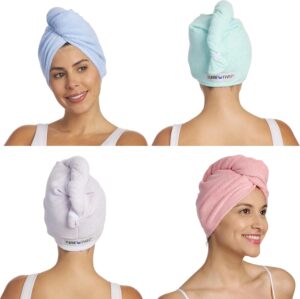 Turbie Twist 4-Pack Microfiber Hair Towel for Beauty, Travel, Gifting – Hair Wrap Turban for Straight, Wavy & Curly Hair – Premium Hair Care – Pink, Purple, Blue & Aqua