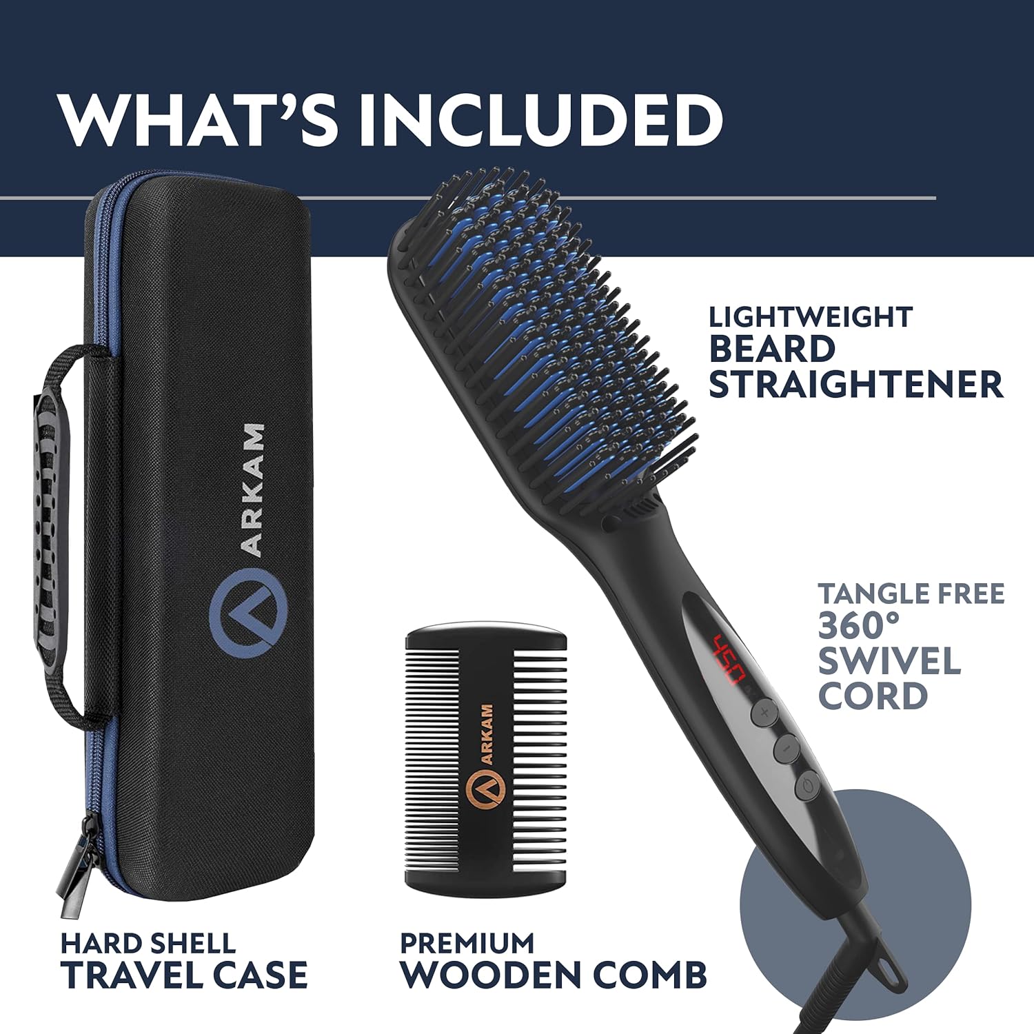 Arkam Beard Straightener for Men -Premium Heated Beard Brush Kit w/Anti-Scald Feature, Dual Action Hair Comb and Hard Shell Travel Case for Medium to Long Beards - Costume and Grooming Gifts for Men - Image 5