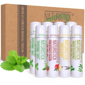 Naturistick Premium Beeswax Lip Balm for Dry, Chapped Lips | 100% Natural Lip Care | Coconut Oil, Shea Butter, Aloe Vera | Moisturizing Chapstick | Chemical-Free | 8 Pack Assorted Scents | Made in USA