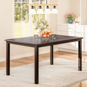 COLAMY Rectangle Dining Table for 6, 60 Inch Wooden Kitchen Table with Wood Legs, Farmhouse Dinner Table for Dining Room, Brown