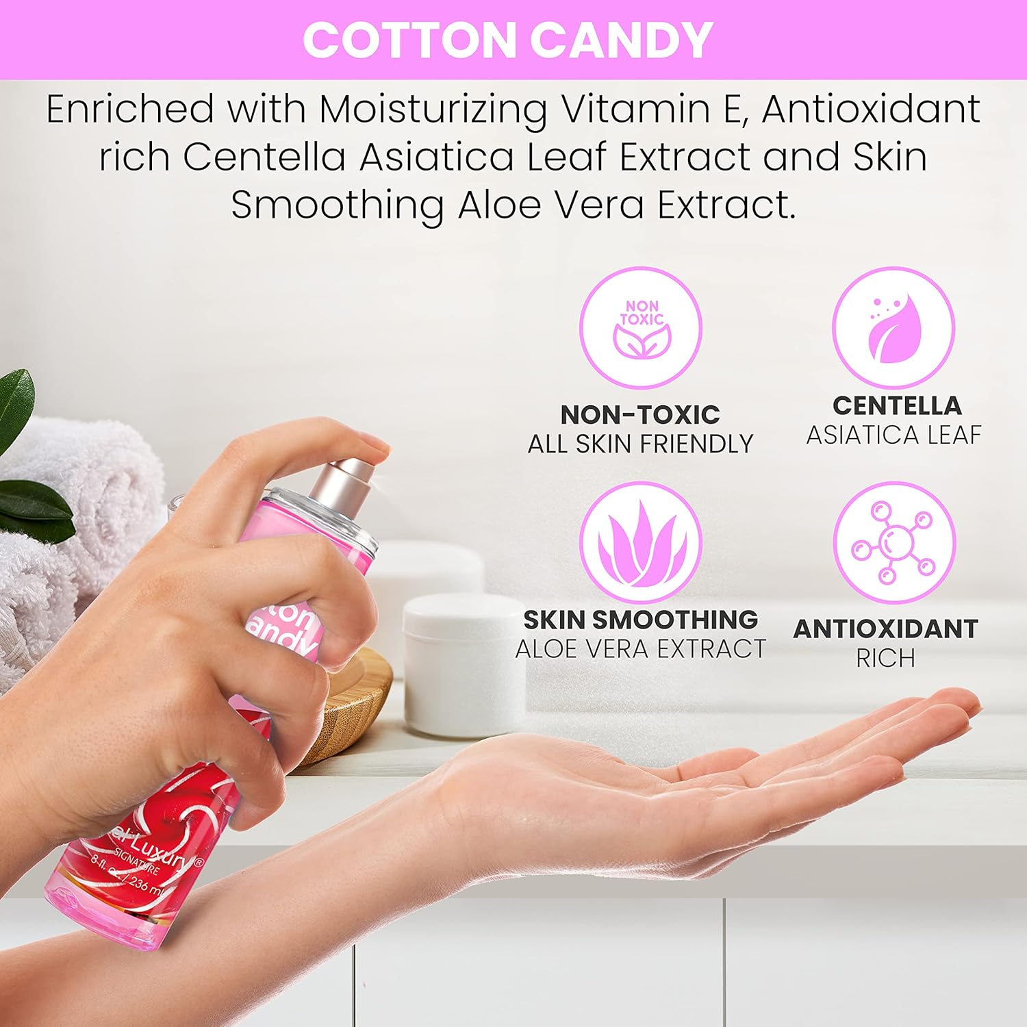 8oz. Moisturizing Fragrance Body Cream & 8oz. Fine Fragrance Body Mist Set-Luxurious Self-Care Combo for Women and Girls (Cotton Candy) - Image 5