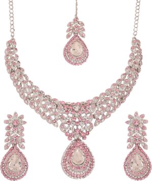 Touchstone Indian wedding jewelry sets for women necklace bollywood jewellery set desi bridal designer necklaces earrings artificial joyeria rhinestone crystal fancy in white or silver or gold tone