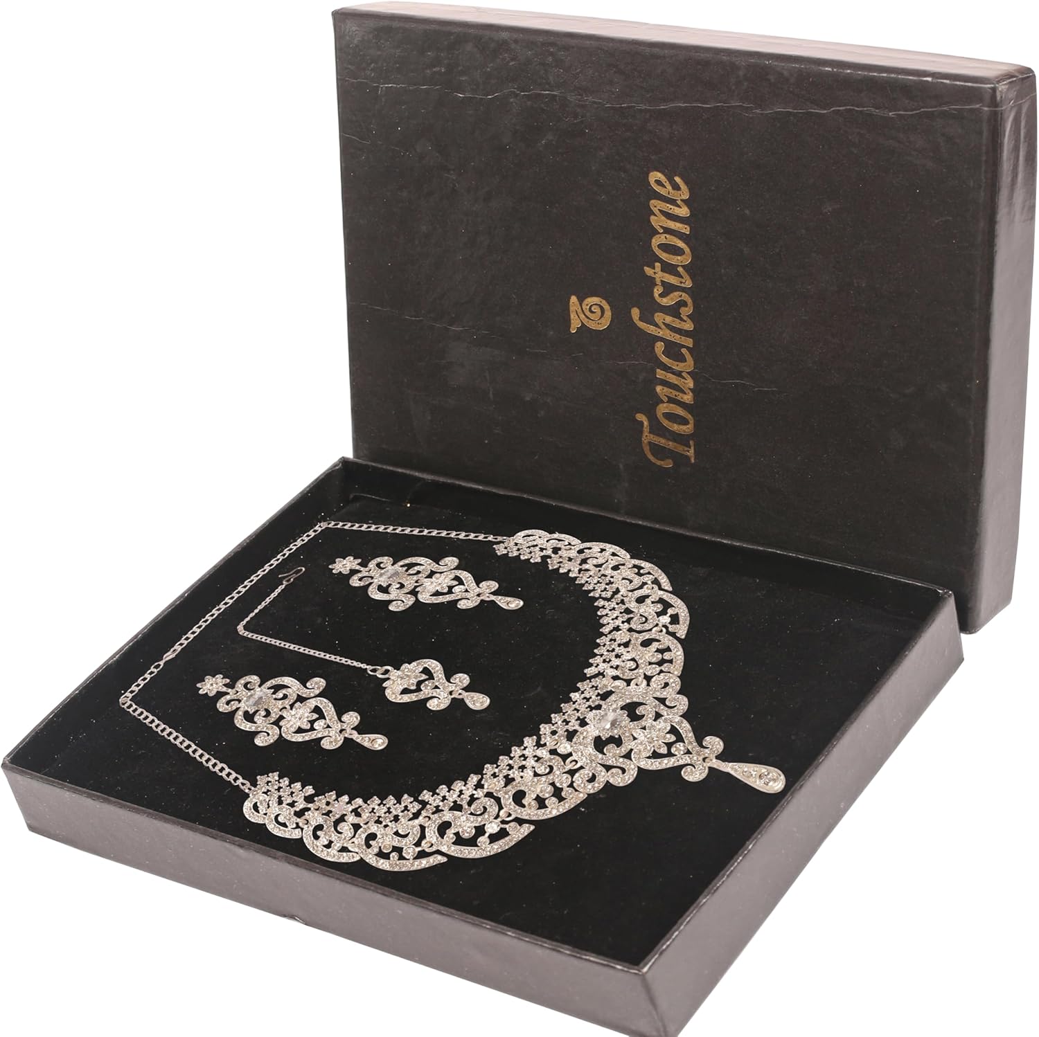 Touchstone Indian jewelry set for women bollywood gold jewellery wedding outfits necklace sets earrings bridal maang tikka fancy costume girls big desi accessories rhinestone in gold or silver tone - Image 6