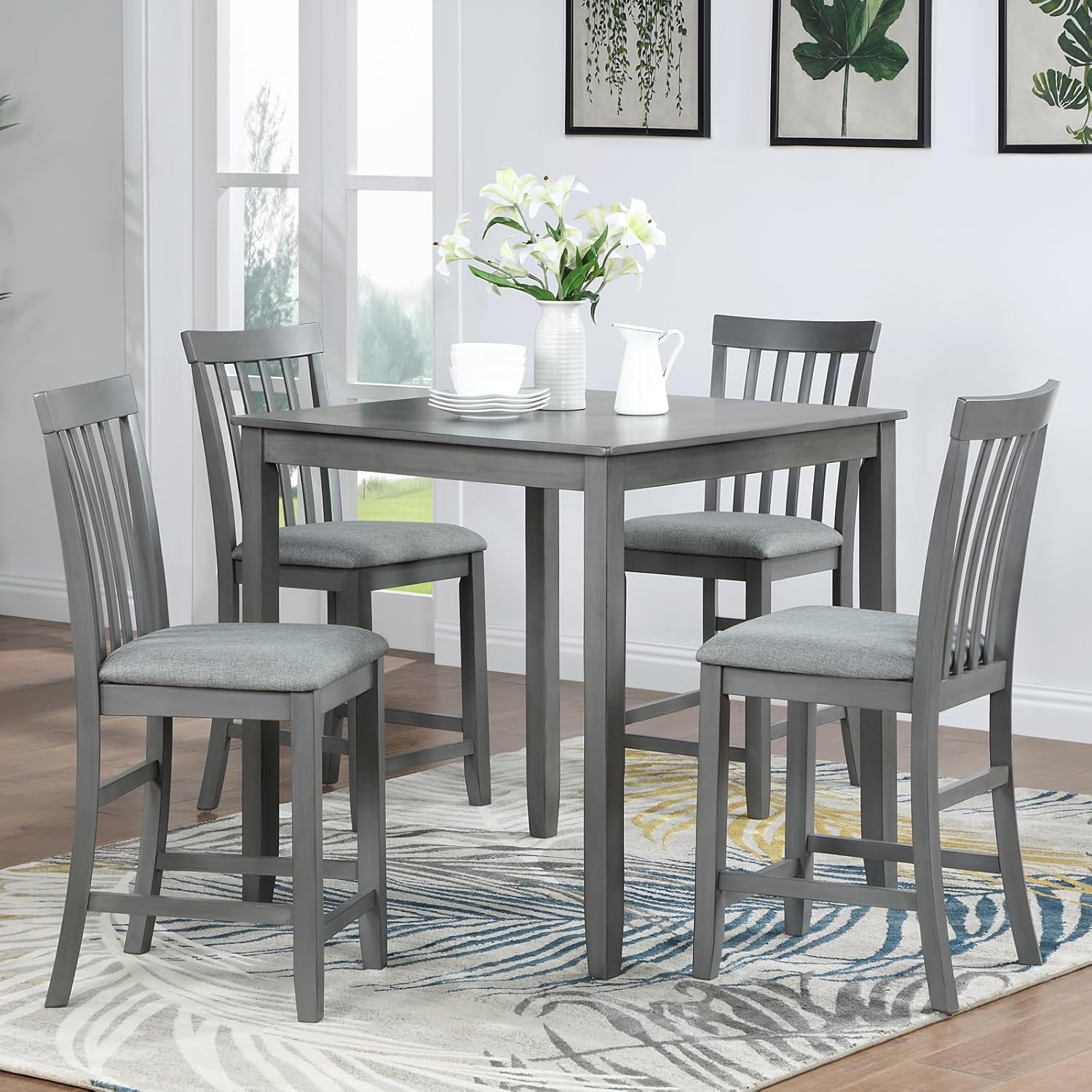Dining Table for 4, Wood Square Kitchen Table, Farmhouse Counter Height Dining Table for Kitchen, Dining Room, Not Included Chairs, Grey - Image 3