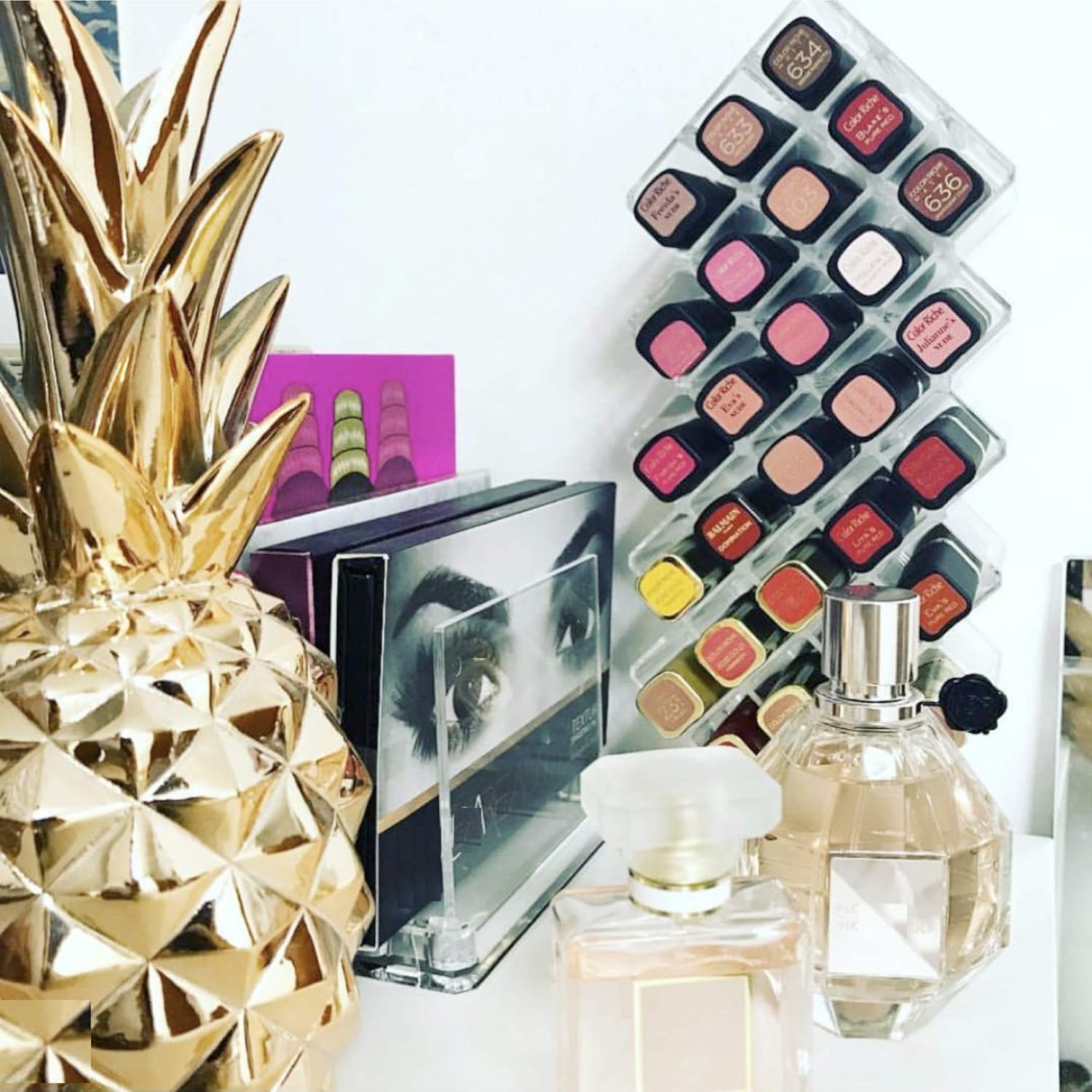 byAlegory Acrylic Lipstick Makeup Organizer | 28 Space Cosmetic Storage Designed To Stand, Lay Flat or Stack (CLEAR) - Image 5