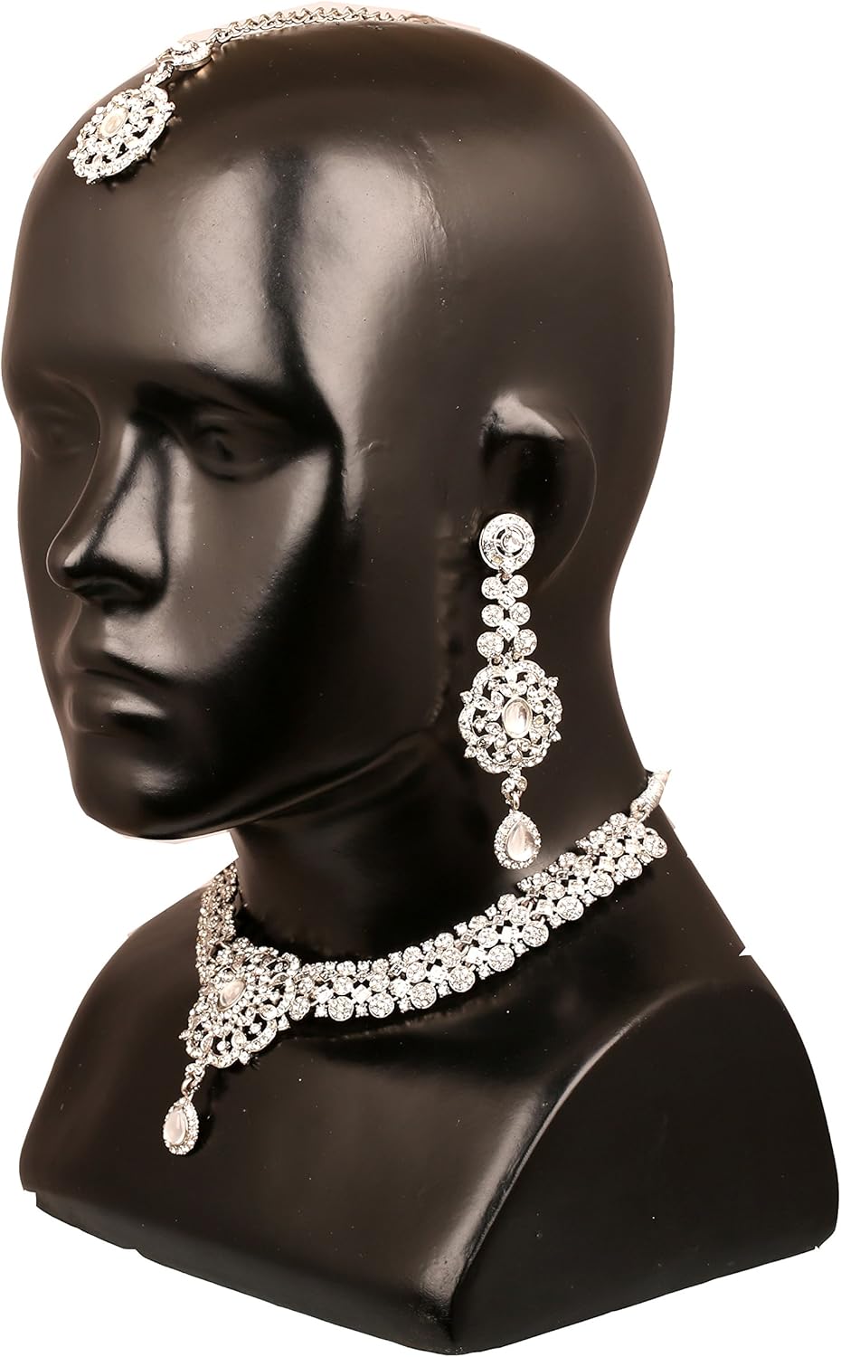 Touchstone Indian Bollywood Desire Enchanting Floral Diamond Studded Look Rhinestone Bridal Designer Jewelry Necklace Set In Gold or White Tone For Women. - Image 5