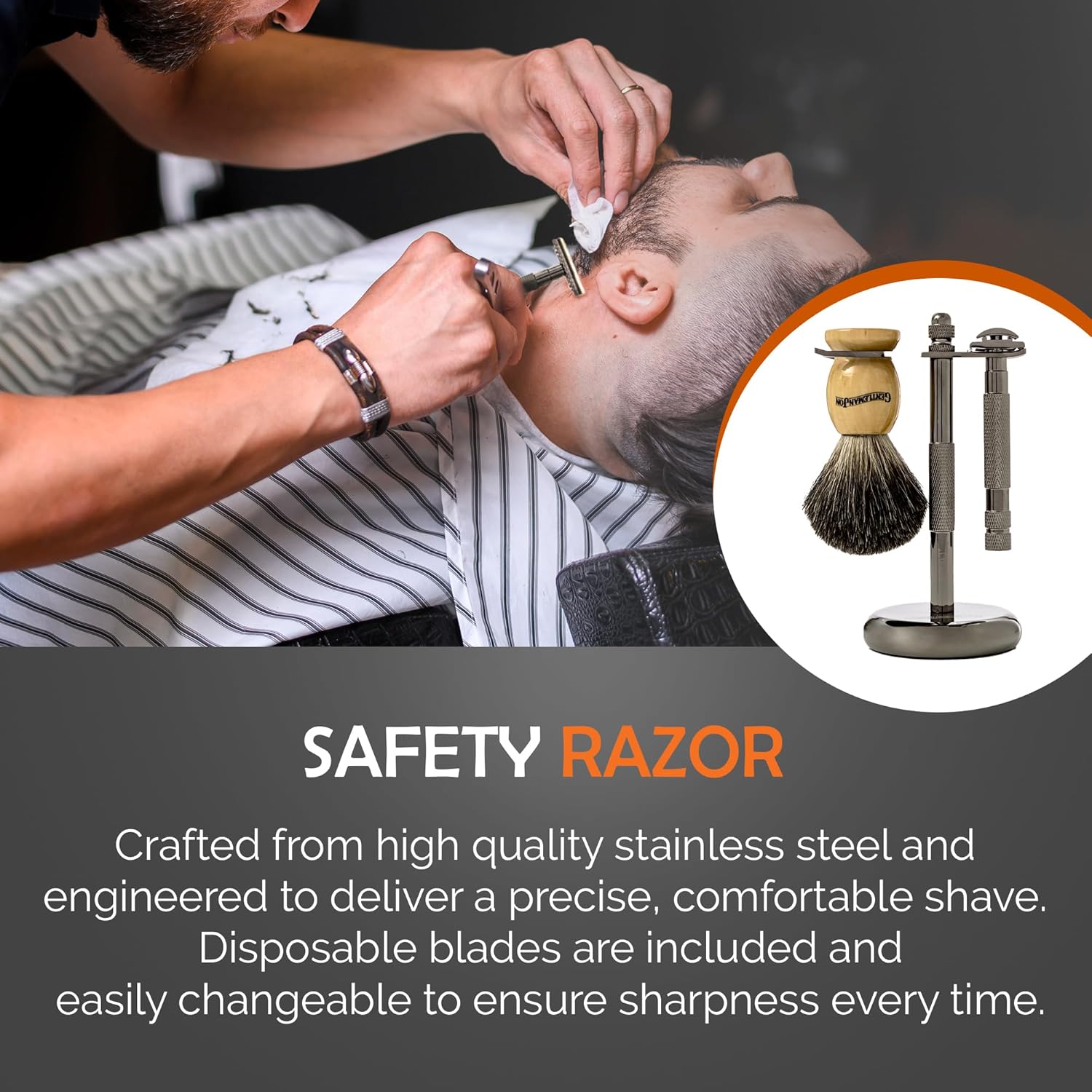 Deluxe Vintage Wet Shave Grooming Set for Men - Safety Razor, Brush, Alum Block, Soap, Bowl, Blades, Stand & Dopp Kit - Image 5