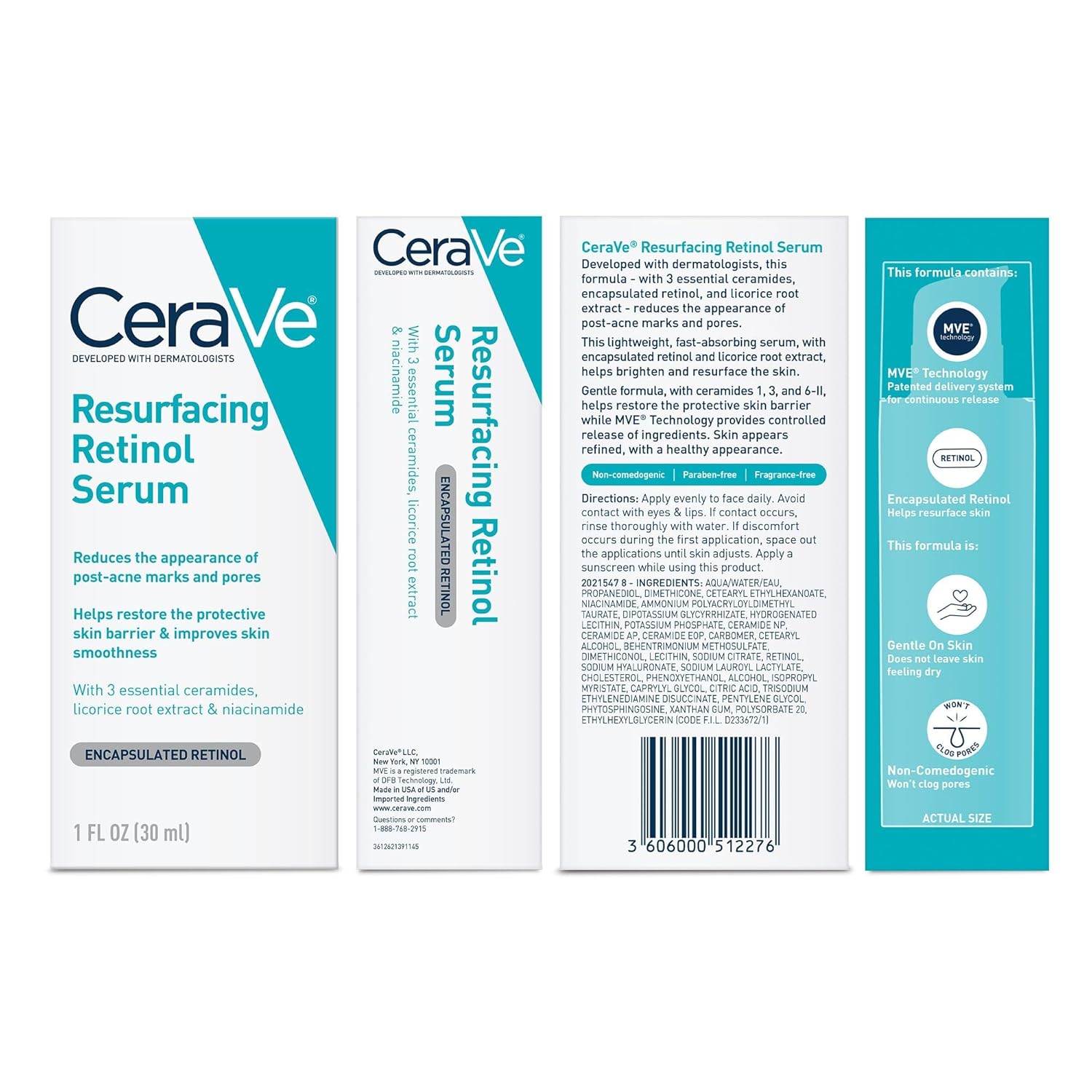 CeraVe Resurfacing Retinol Serum For Post Acne Marks, Formulated With Licorice Root Extract & Niacinamide, Brightening Serum & Pore Minimizer For Face, Post Acne Skin Barrier Repair, Non-Comedogenic - Image 8