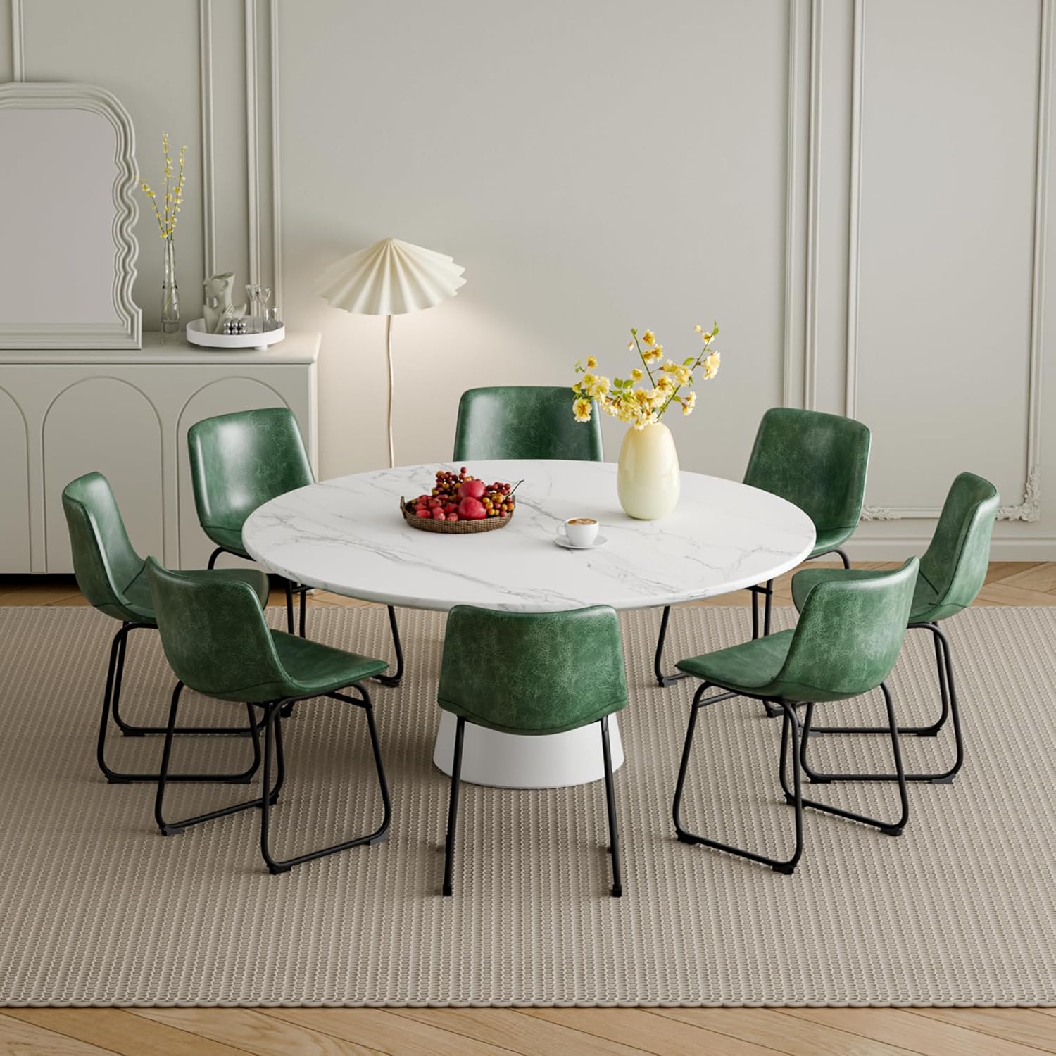 Dining Chairs Set of 2, 18 Inch Modern Armless Dining Chair with Back, Faux Leather Kitchen Dining Room Chair with Metal Legs for Home, Bistro Coffee Shops (Green) - Image 5