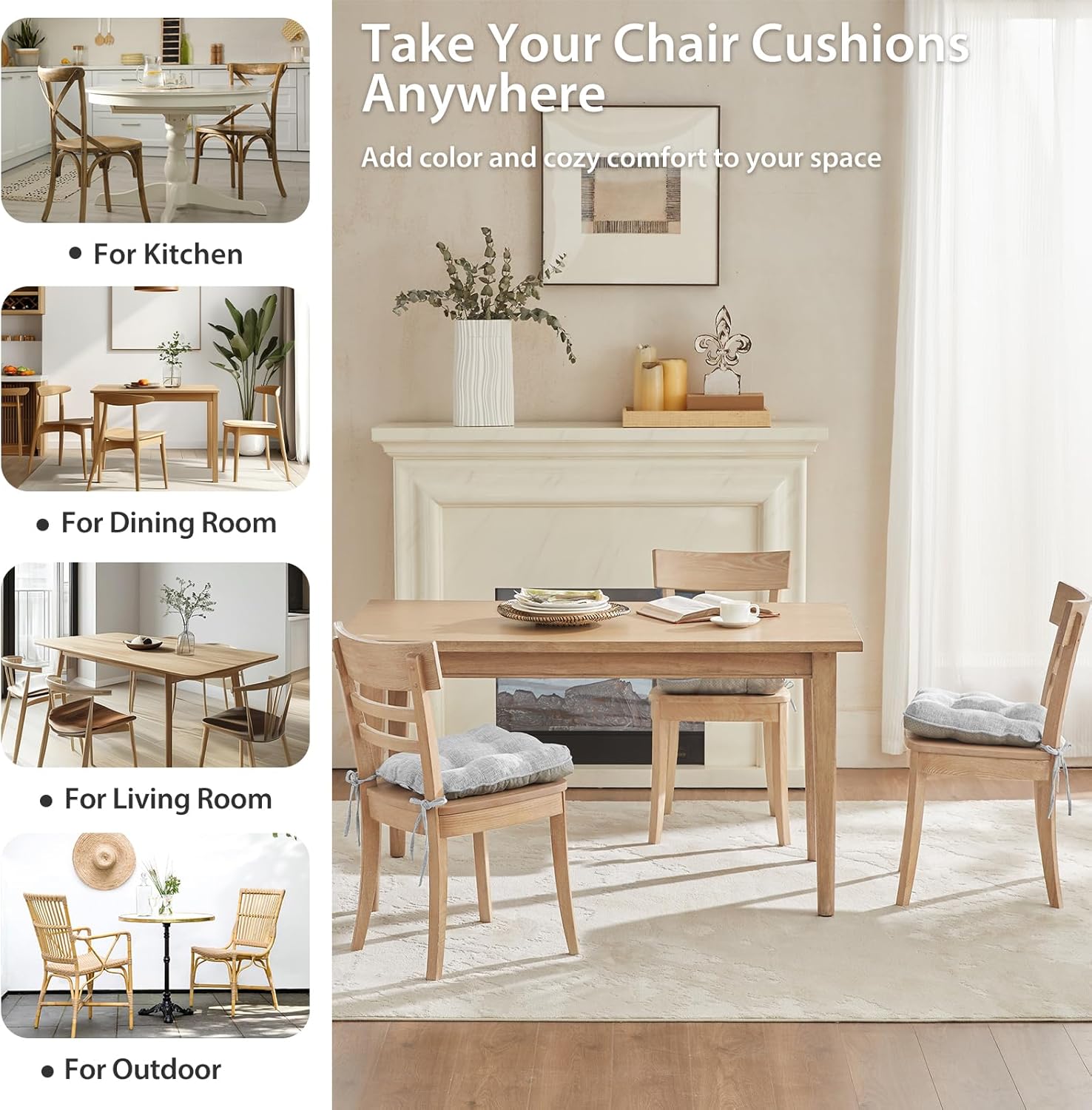 Quilmfoam 15.5"x15.5" Kitchen Chair Cushions Set of 4 for Dining Chair, Soft Tufted Non-Slip Memory Foam Seat Cushion with Ties for Indoor Kitchen Dining Furniture, Light Grey - Image 6