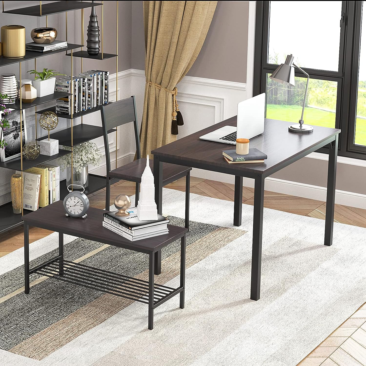 soges Dining Table Set for 4, 43.3 inch Kitchen Table Set with Chairs and Bench, 4 Piece Dining Room Table Set for Small Space, Apartment, Restaurant, Rustic Oak - Image 3