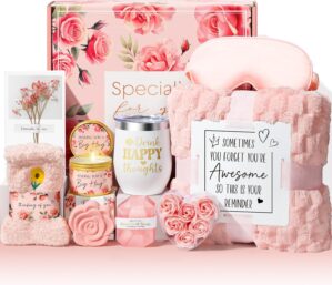 Birthday Gifts for Women Self Care Gifts, Rose Spa Gifts Baskets Bath Set Get Well Gifts Care Package Relaxation Valentines Day Gifts for Her Women Mom Sister Friend Wife Girlfriend Teacher w/ Blanket