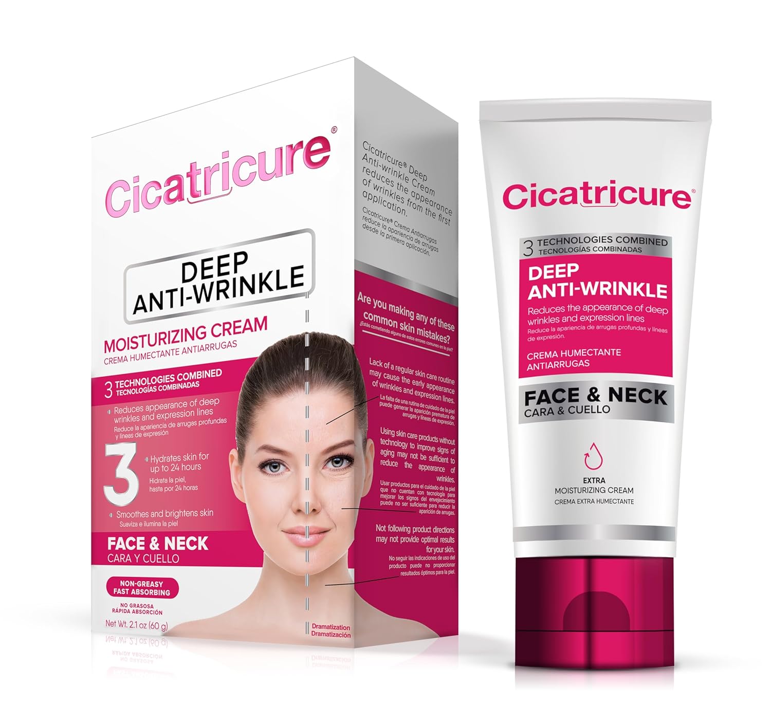Cicatricure Deep Anti-Wrinkle Face & Neck Cream, Reduces the Appearance of Wrinkles from 1st Use, Face Moisturizer, Anti-Aging Cream, Non-Greasy Wrinkle Cream for Women, Neck Cream, 2.1 Ounces