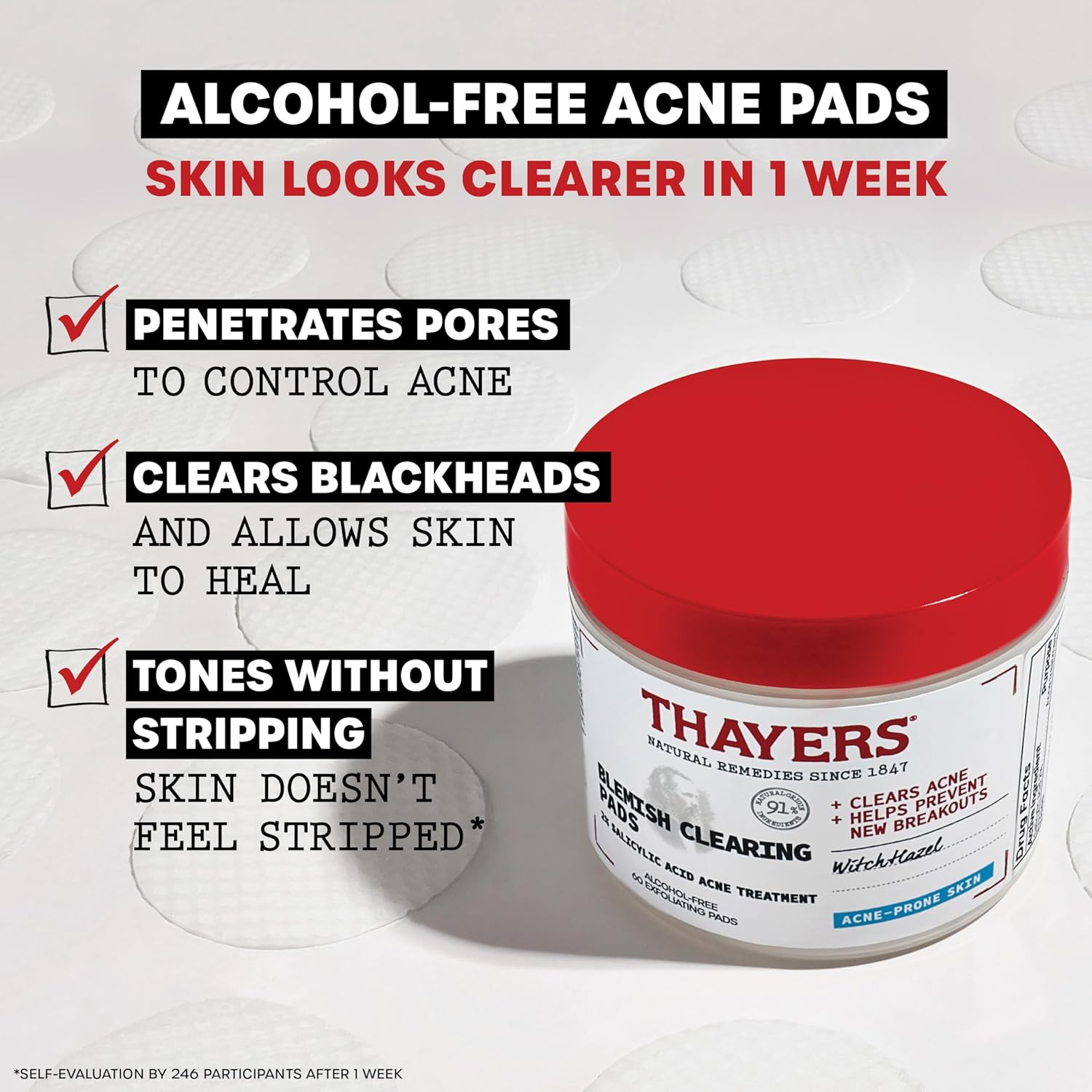 Thayers Blemish Clearing Acne Pads, Salicylic Acid Acne Treatment for Face, Pore Reducing, Exfoliating, and Soothing Skincare, Witch Hazel Toner Pads, 60 Ct - Image 2