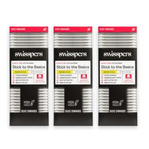 Swisspers Stick to The Basics Biodegradable Cotton Swabs – 100% Natural, Plastic-Free Q-tip Alternative – Premium USA-Made Beauty Tool for Makeup, Skincare, Pet Care & More (500 Count)