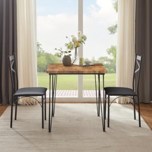 VECELO Kitchen Dining Room Table Set with 2 Chairs for Small Space, Apartment,Metal Steel Frame