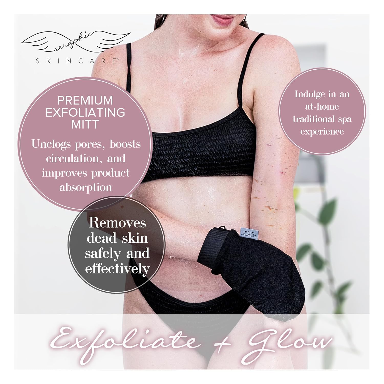 Seraphic Skincare (Original) Premium Exfoliating Mitt for Body (2pc) – 100% Vegan Viscose Traditional Body Scrub Glove Kessa Korean Washcloth – Body Exfoliator for Self-Tan Removal & Keratosis Pilaris - Image 2