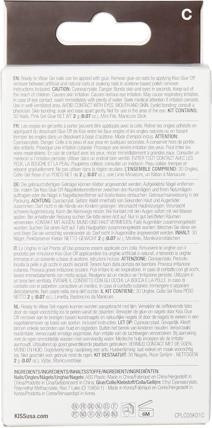 KISS Classy Premium Press On Nails, 'Gorgeous', White, Long Length, Square Shape, Includes 30 Fake Nails, 2g Pink Gel Nail Glue, 1 Manicure Stick, 1 Mini File - Image 3