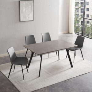 ZckyCine 59” Modern 5-Piece Dining Table and Chair Combination, Rectangular Wooden Dining Table Includes 4 Pu Leather Chairs, Comfortable 4-6 Seats, Suitable for Dining, Kitchen, Apartment