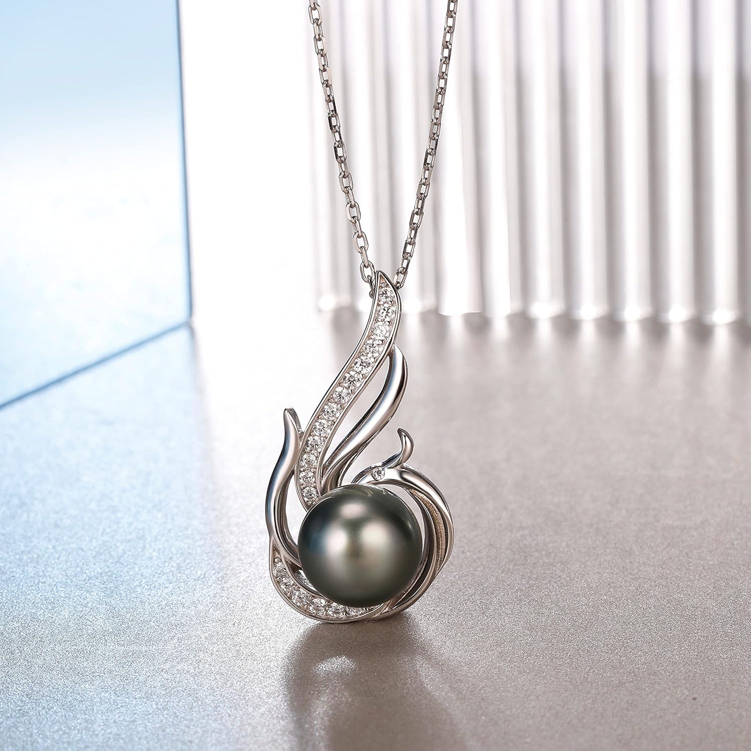 Tahitian Black Pearl Necklaces for Women 10-11mm - Pearl Necklace Phoenix Pendant | with 925 Sterling Silver 18" Chain - Christmas Mothers Day Valentine's Day Gifts For Women Wife Mom Grandma Girlfriend Daughter Her Best Friend Birthday Anniversary Fine Jewelry - Image 2