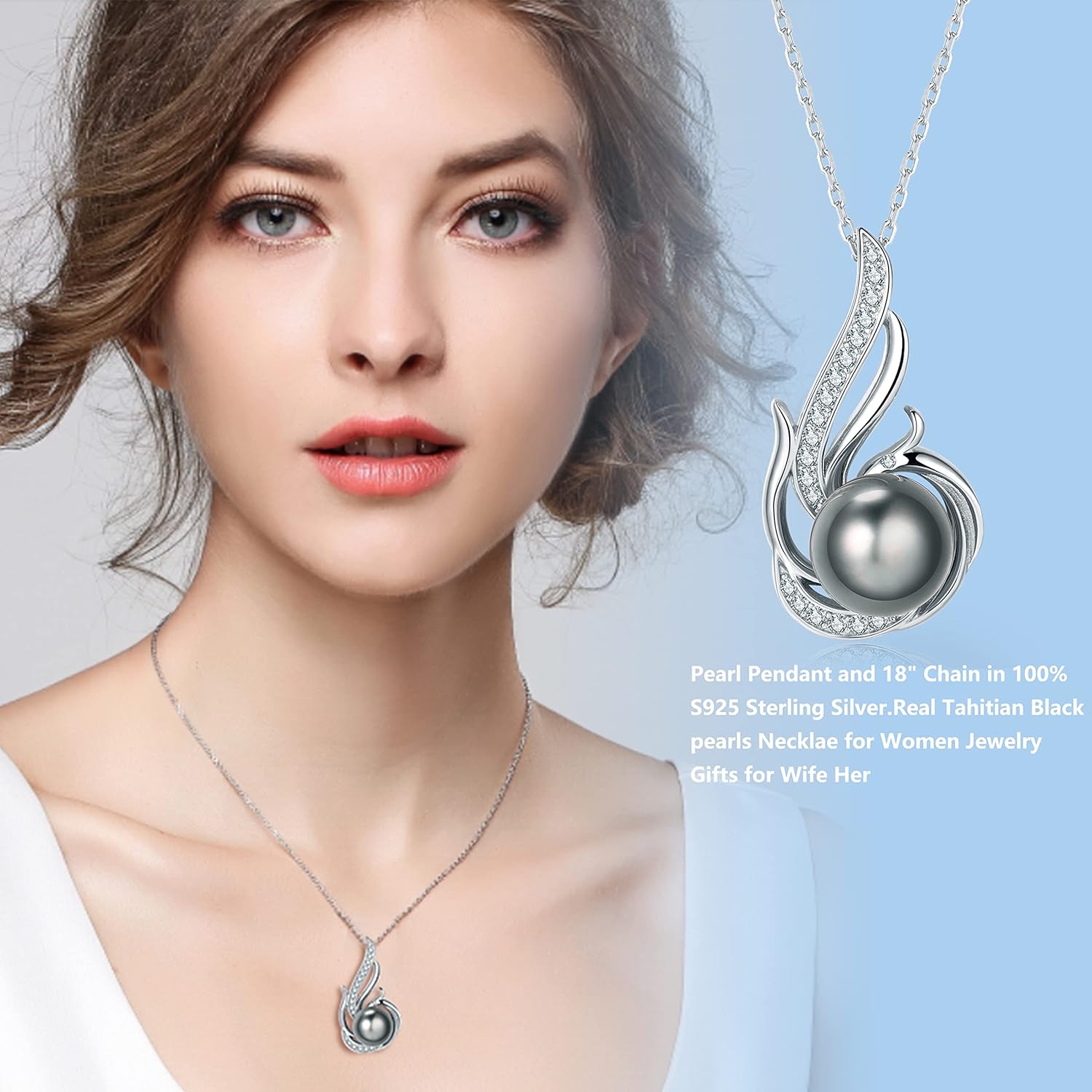 Tahitian Black Pearl Necklaces for Women 10-11mm - Pearl Necklace Phoenix Pendant | with 925 Sterling Silver 18" Chain - Christmas Mothers Day Valentine's Day Gifts For Women Wife Mom Grandma Girlfriend Daughter Her Best Friend Birthday Anniversary Fine Jewelry - Image 3