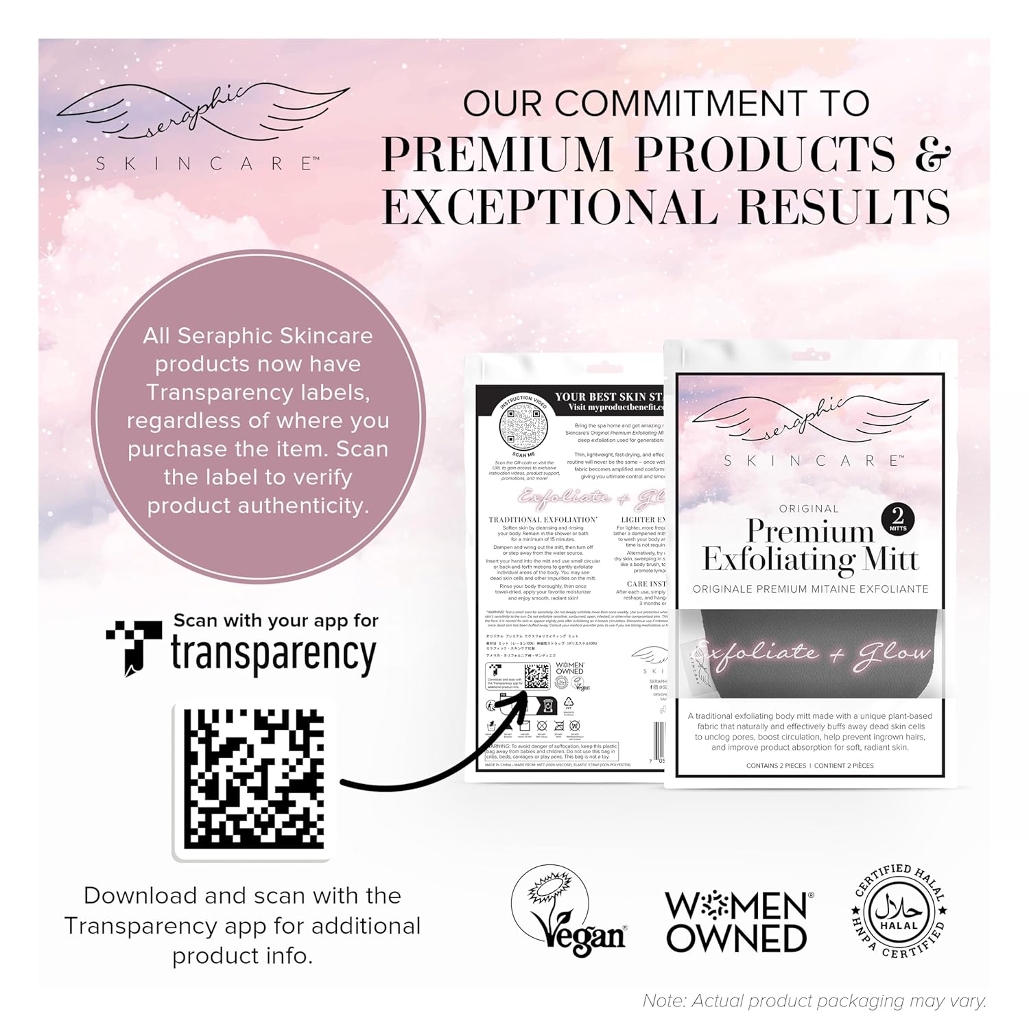 Seraphic Skincare (Original) Premium Exfoliating Mitt for Body (2pc) – 100% Vegan Viscose Traditional Body Scrub Glove Kessa Korean Washcloth – Body Exfoliator for Self-Tan Removal & Keratosis Pilaris - Image 6