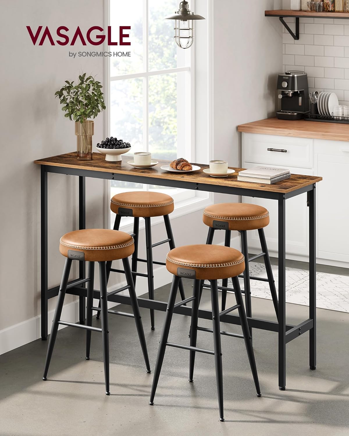 VASAGLE Bar Table, Narrow Long Kitchen Dining Table, Sturdy Metal Frame, Industrial, 15.7 x 55.1 x 35.4 Inches, Rustic Brown and Ink Black ULBT140B01 - Image 2