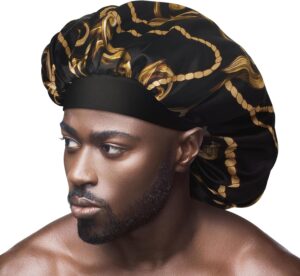 Red by Kiss Men’s Silky Satin Hair Bonnet, Soft Anti-Frizz Fabric, All Hair Types, No Slip Wide Band Comfort, Anti Breakage Protection, Daily Wear