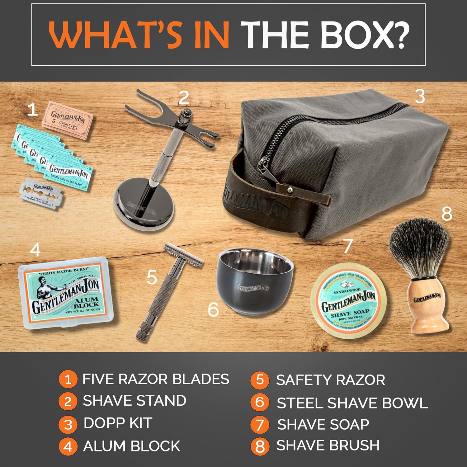 Deluxe Vintage Wet Shave Grooming Set for Men - Safety Razor, Brush, Alum Block, Soap, Bowl, Blades, Stand & Dopp Kit - Image 3