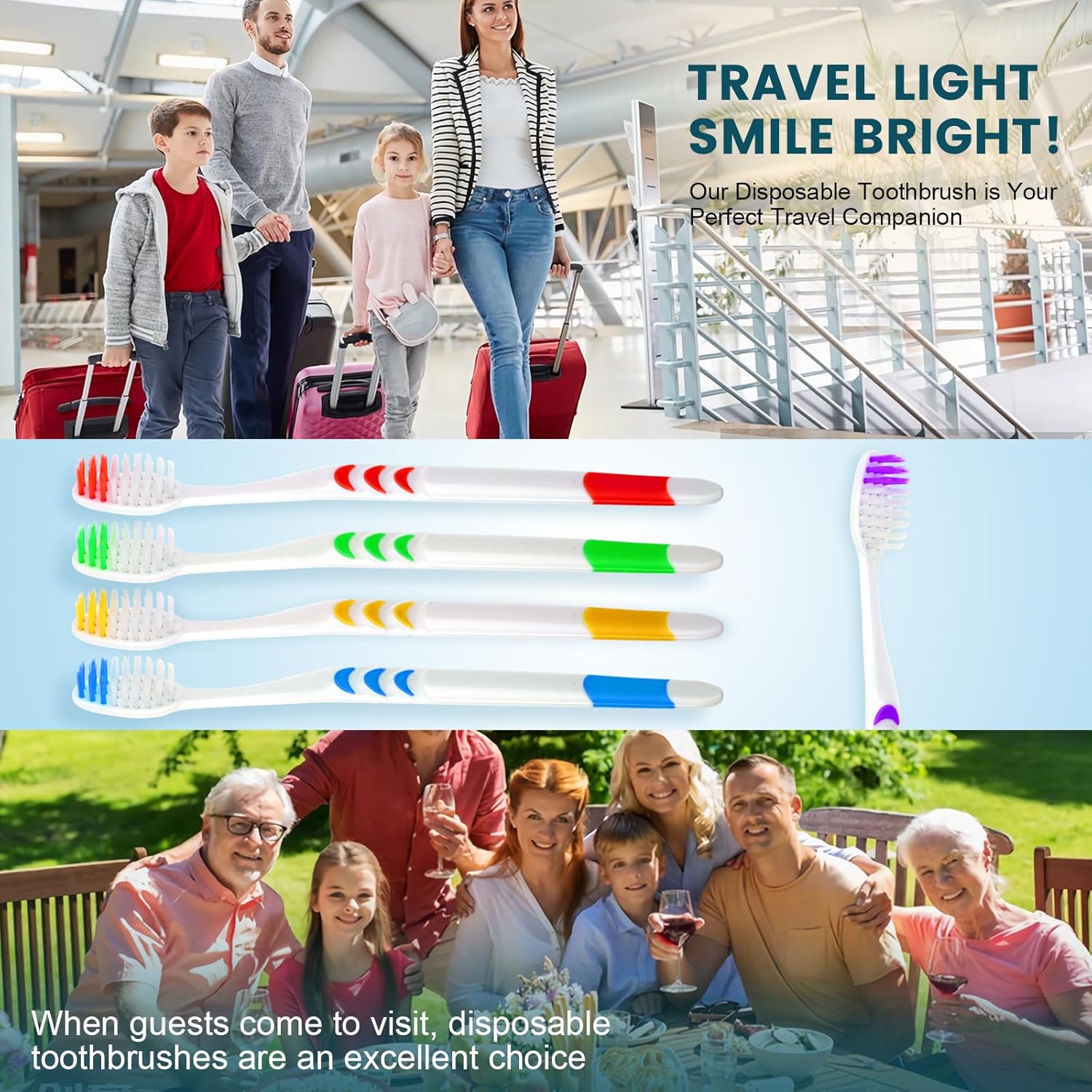 Navona 50 PCS Premium Individually Wrapped Bulk Toothbrush Pack, Disposable Toothbrushes, Kids Toothbrush, Medium Soft Bristle Toothbrushes, Ergonomics Handle, Perfect for Travel Hotel Donation - Image 6