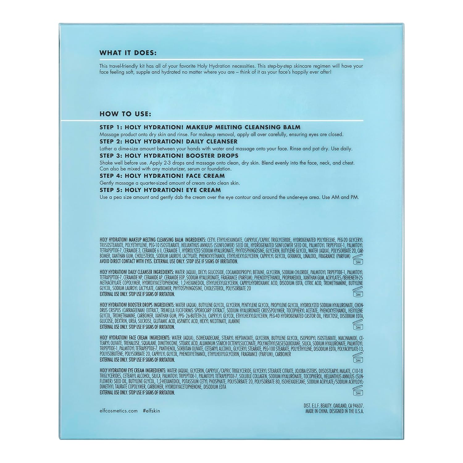 e.l.f. SKIN Holy Hydration! Hydrated Ever After Skincare Mini Kit, Cleanser, Makeup Remover, Moisturiser & Eye Cream For Hydrating Skin, Airplane-Friendly Sizes - Image 4