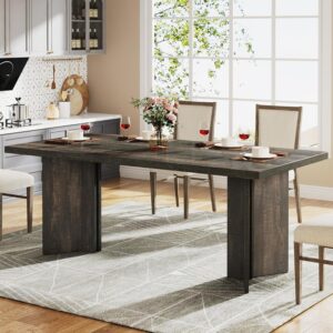 Tribesigns 63-inch Dining Table for 4-6, Farmhouse Kitchen Table with Large Tabletop, Rectangular Dinner Eating Table for Dining Room, Living Room, Kitchen, Dark Gray
