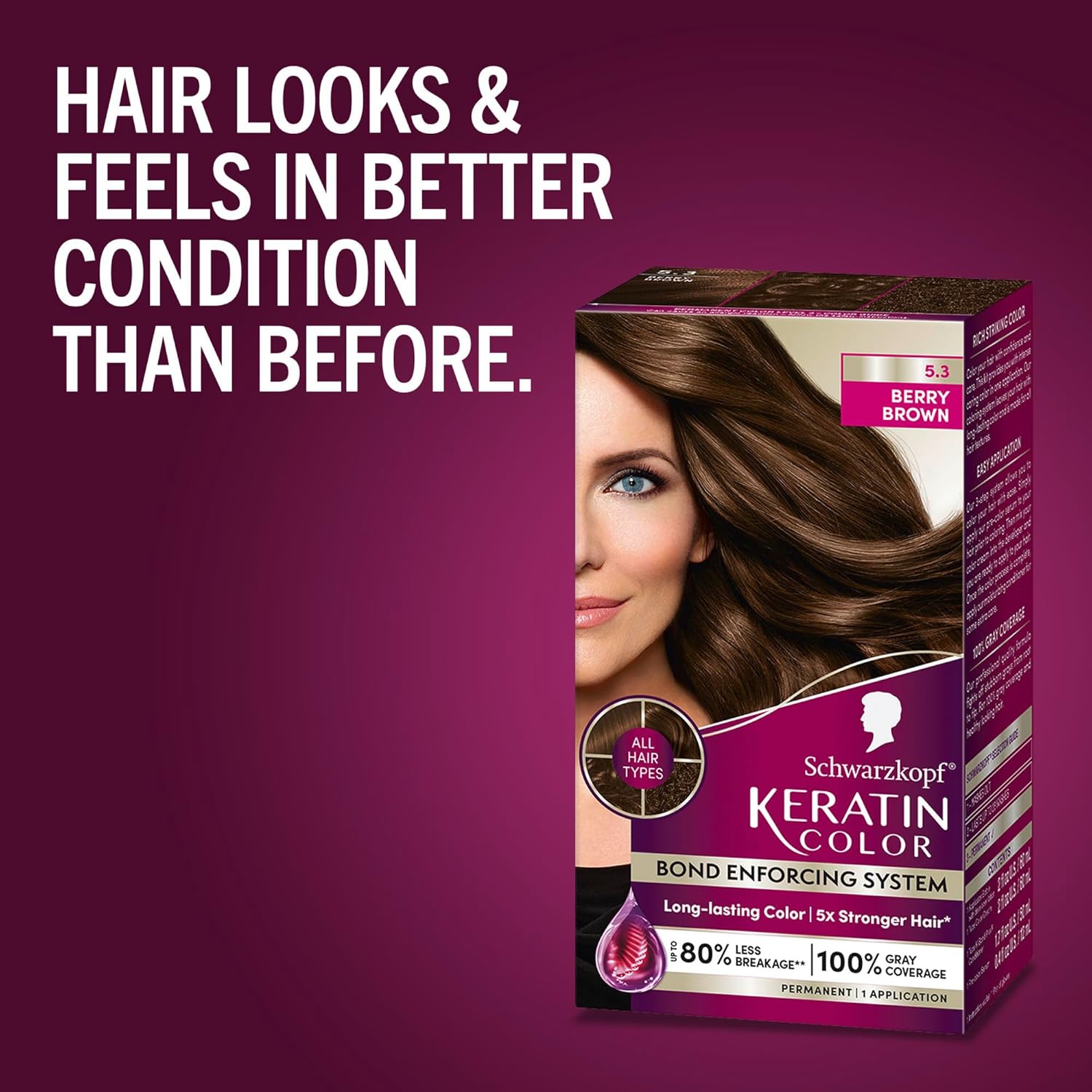 Schwarzkopf Keratin Color Anti-Age Hair Color Cream, 5.3 Berry Brown (Packaging May Vary), Pack of 1 - Image 7