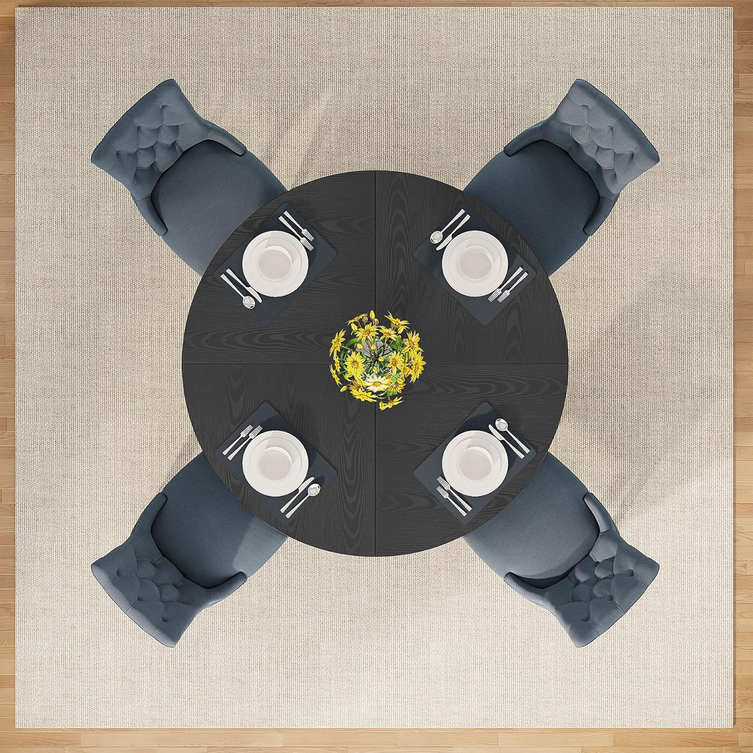 Tribesigns Round Dining Table Wood Kitchen Table for Dining Room, 47 in Dinning Room Tables for 4 Man, Farmhouse Dinner Table with Wooden Tabletop and Cross Base, Black - Image 6