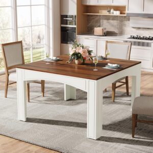 Tribesigns Square Dining Table for 4 Person, 39.4″ Farmhouse Wood Kitchen Table Dinner Table for Dining Room, Small Space, Walnut + White