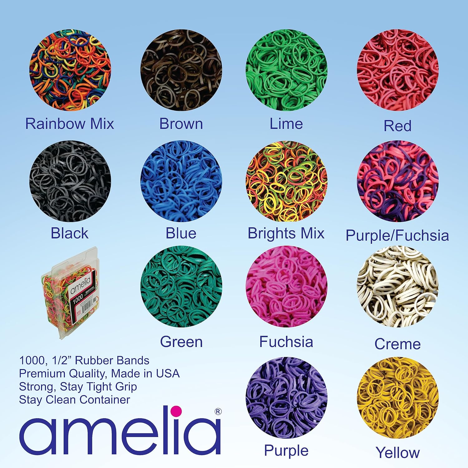 Amelia Beauty | 1000 Count 1/2" Rubber Bands | Premium US Made Rubber Hair Ties | Ideal for Ponytails, Braids & Beards | Strong All Day Hold | Convenient Re-closable Container | Green - Image 9