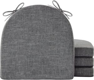 Chair Cushions for Dining Chairs with Ties and Removable Cover, Dining Kitchen Chair Pads with Non-Slip Bottom, High-Resilience Indoor Seat Cushions, 16” x 16” x 2”, Set of 4, Dark Grey