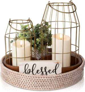 Rustic Farmhouse Lantern Decor – Stylish Decorative Lanterns for Your Living Room, Fireplace Mantle or Kitchen Dining Table – Modern Upscale Beauty for Your Entire Home