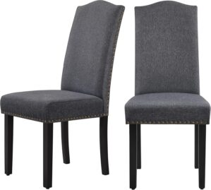 Yaheetech Dining Chairs Set of 2 Fabric Upholstered Parson Chairs with Rubber Wood Legs for Kitchen, Dining Room, Living Room, Dark Gray